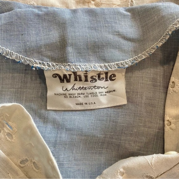 Vintage Blouse Light Blue with White Eyelet Trim and Puffy Shoulders - Picture 10 of 14